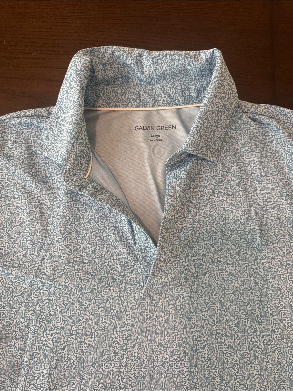 Galvin Green -Men's Light Blue Patterned Golf Polo - Large